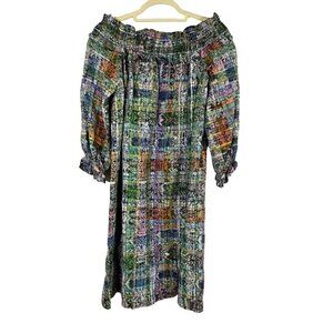 Dress M Black Off Shoulder Patchwork Boho Fairy Whimsical Western Feminine 80s